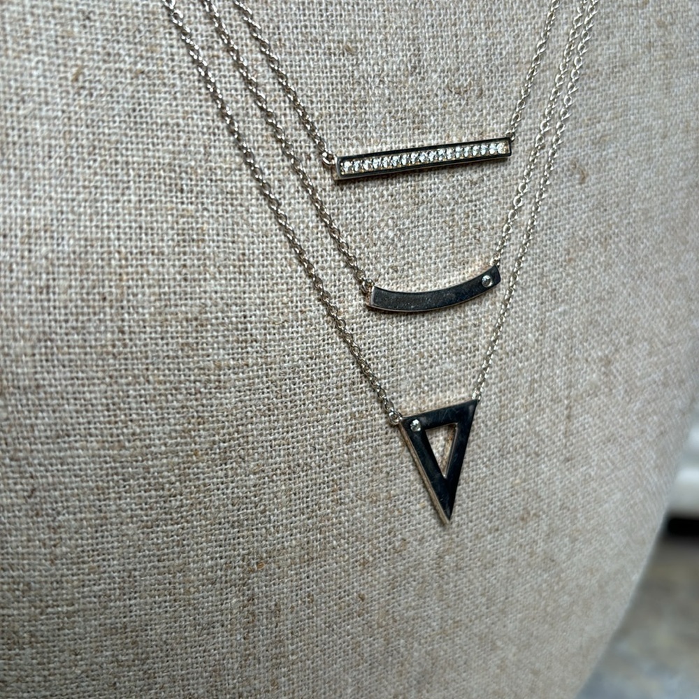 Sterling silver layered necklace with rhinestones and bar accents - Picture 3 of 8